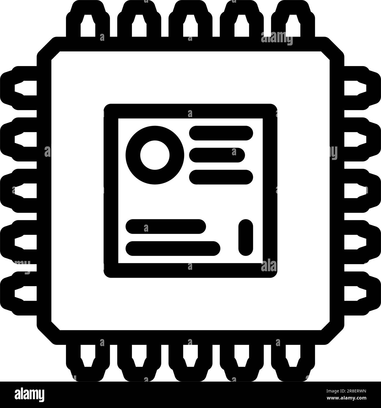 Vektordarstellung des Symbols der elektronischen Bauteillinie des Mikrocontrollers Stock Vektor