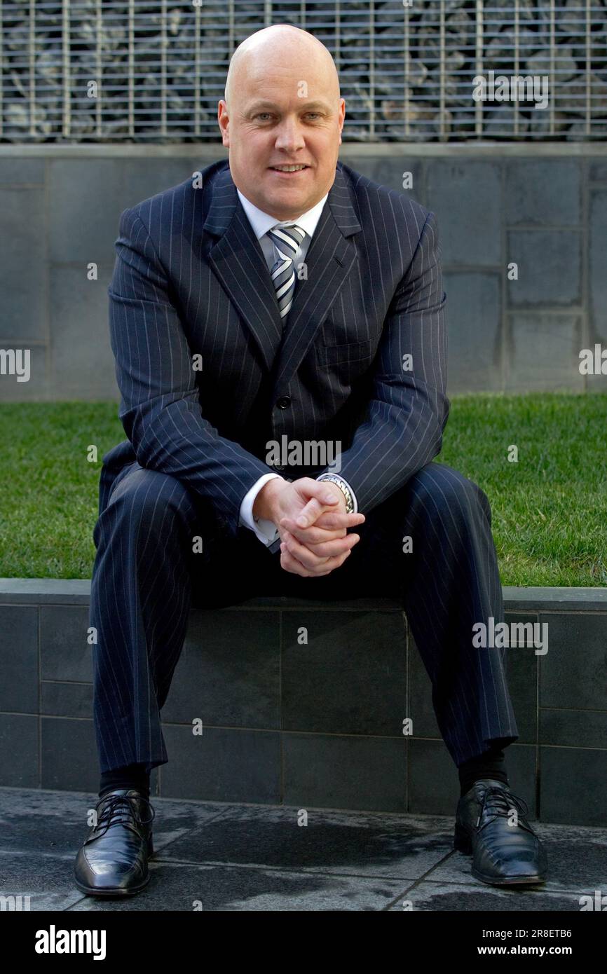 Neuseelands Führer der Nationalpartei und ehemaliger Chief Executive Officer der Air New Zealand Christopher Luxon posieren für ein Foto Stockfoto