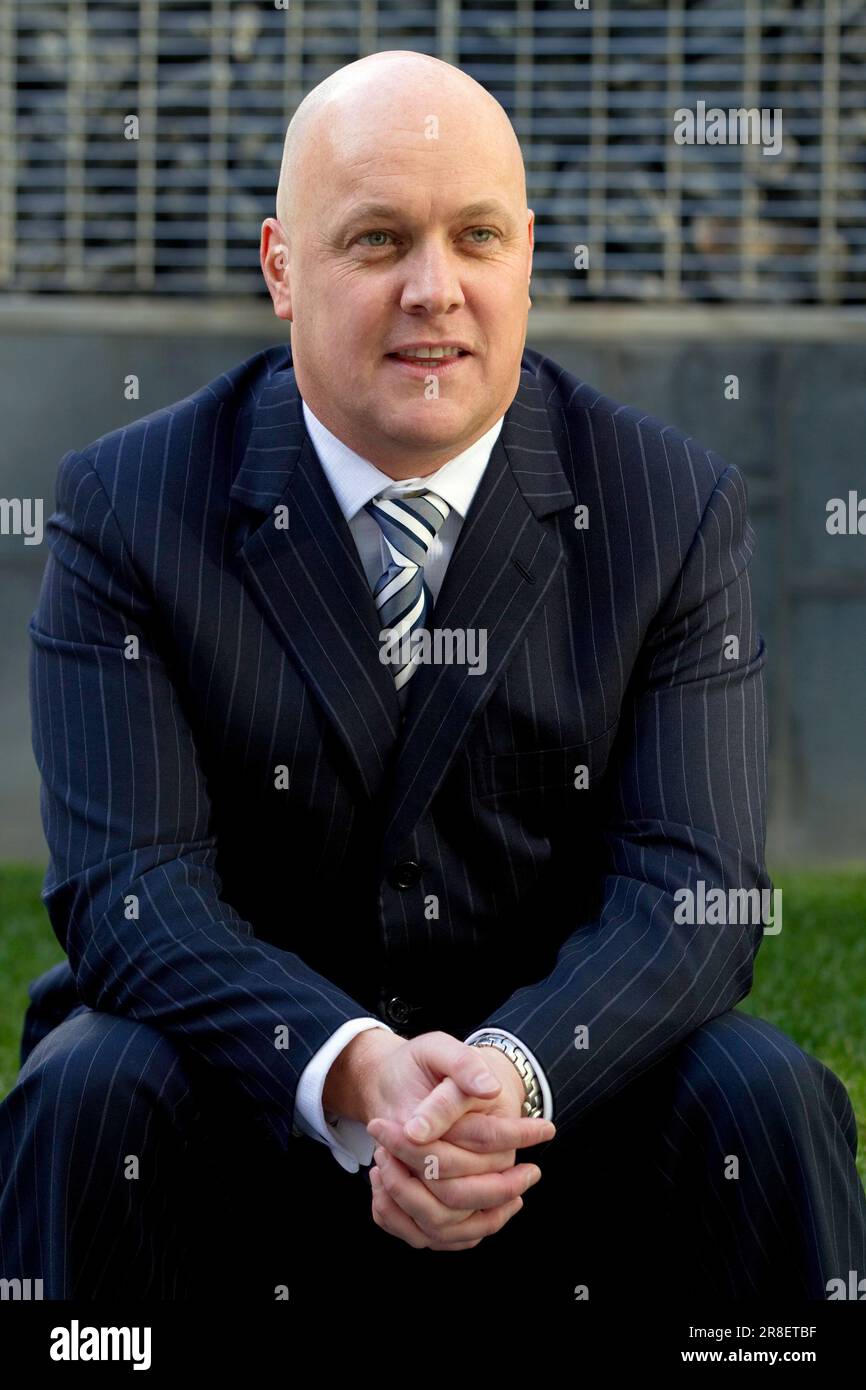 Neuseelands Führer der Nationalpartei und ehemaliger Chief Executive Officer der Air New Zealand Christopher Luxon posieren für ein Foto Stockfoto