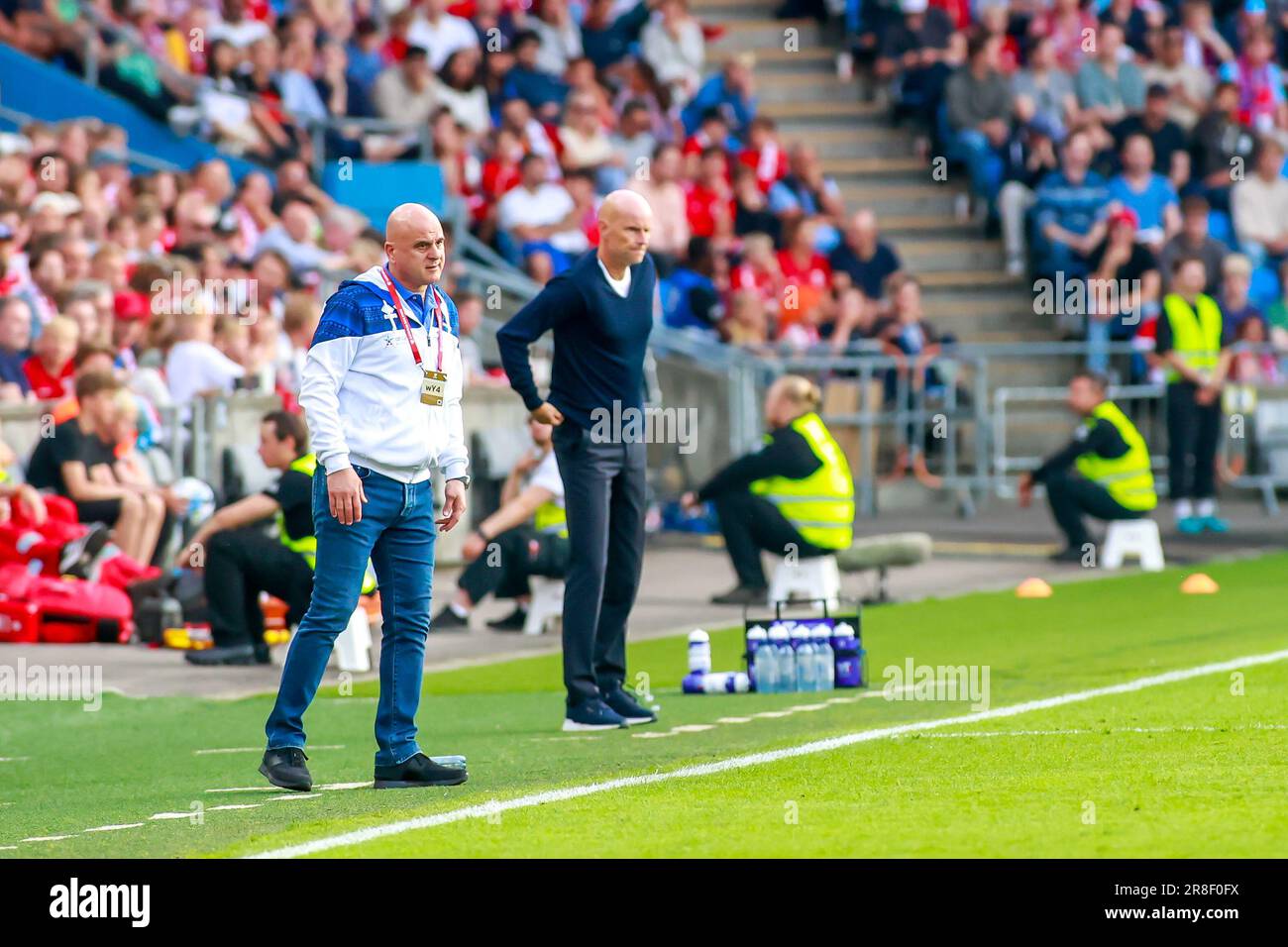 Oslo, Norwegen, 20. Juni 2023. Cyprys' Manager Temur Ketsbaia und Norwegens Manager Ståle Solbakken bei der UEFA Euro 2024 Qualifikation zwischen Norwegen und Zypern im Ullevål-Stadion in Oslo Credit: Frode Arnesen/Alamy Live News Stockfoto