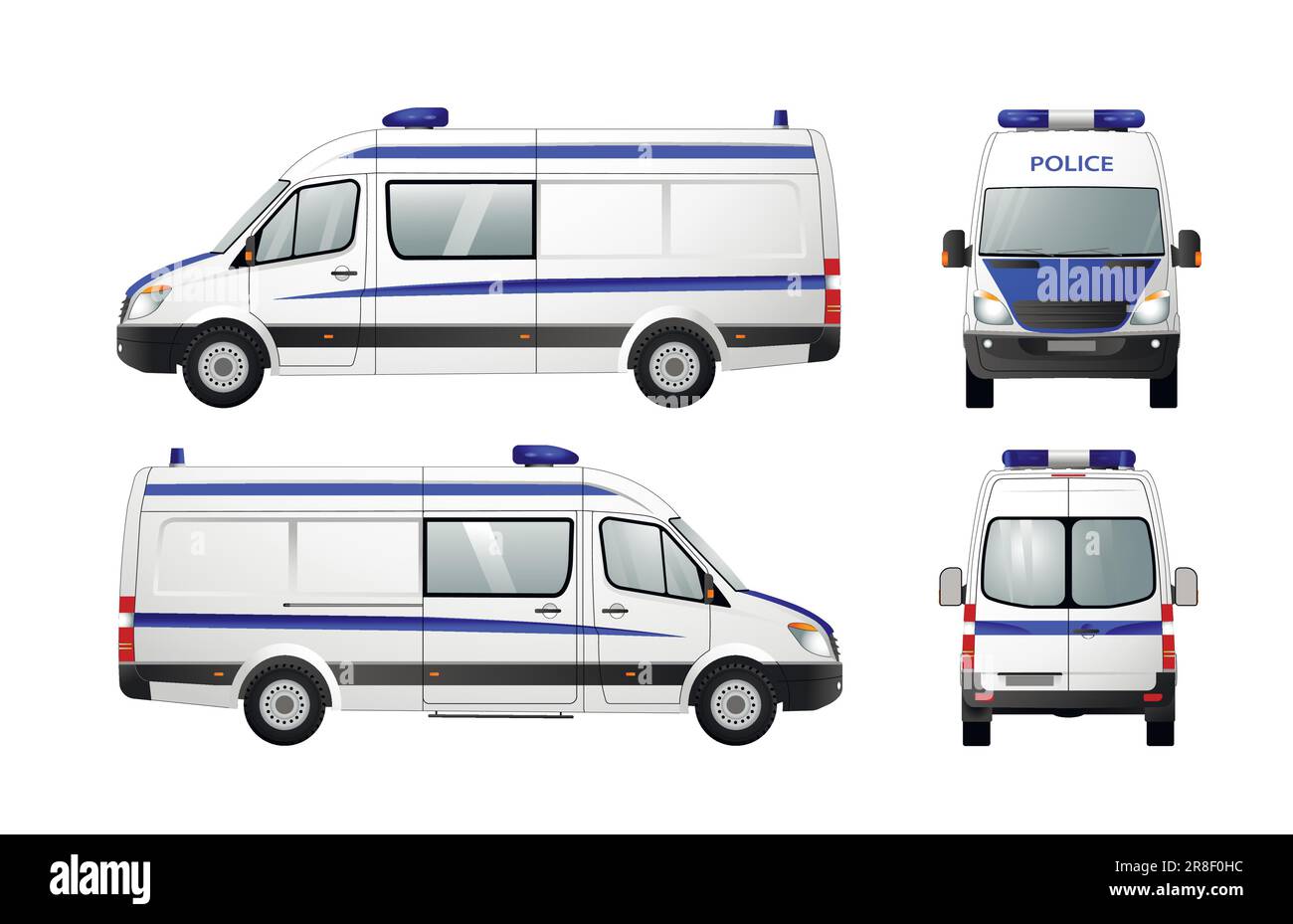 Vektorbild eines Polizei-Minibusses. Modell für die Fahrzeugmarke. Stock Vektor