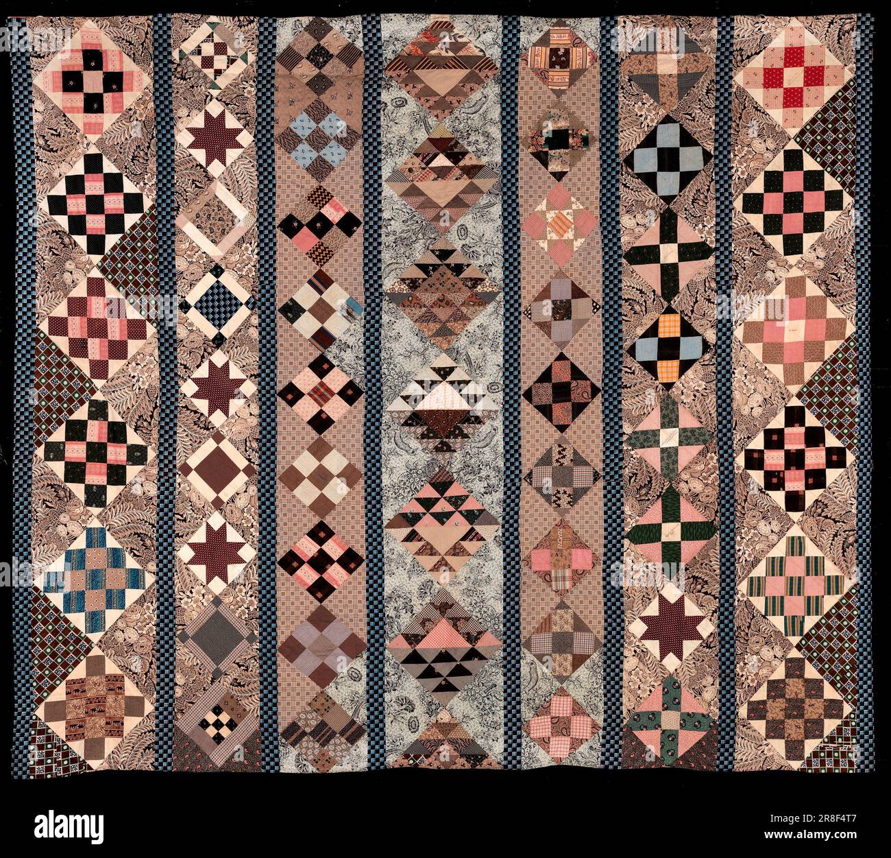 Pieced Quilt (Friendship Sampler Strips) 1843 von Lizzie C. Jones, aktiver NJ Mitte des 19. Jahrhunderts Stockfoto