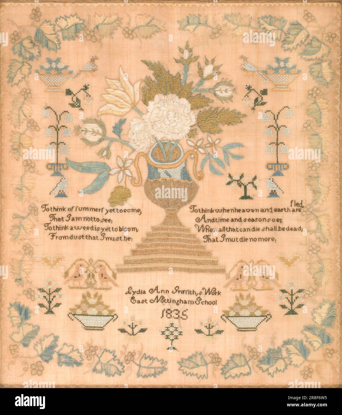 Unbenannt (East Nottingham School Sampler) 1835 von Lydia Ann Griffith, geb. 1819-verstorben 1899 Stockfoto