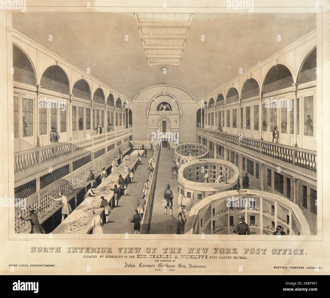 North Interior View des New York Post Office ca. 1845 von Endicott, aktiv 1845-1848 Stockfoto