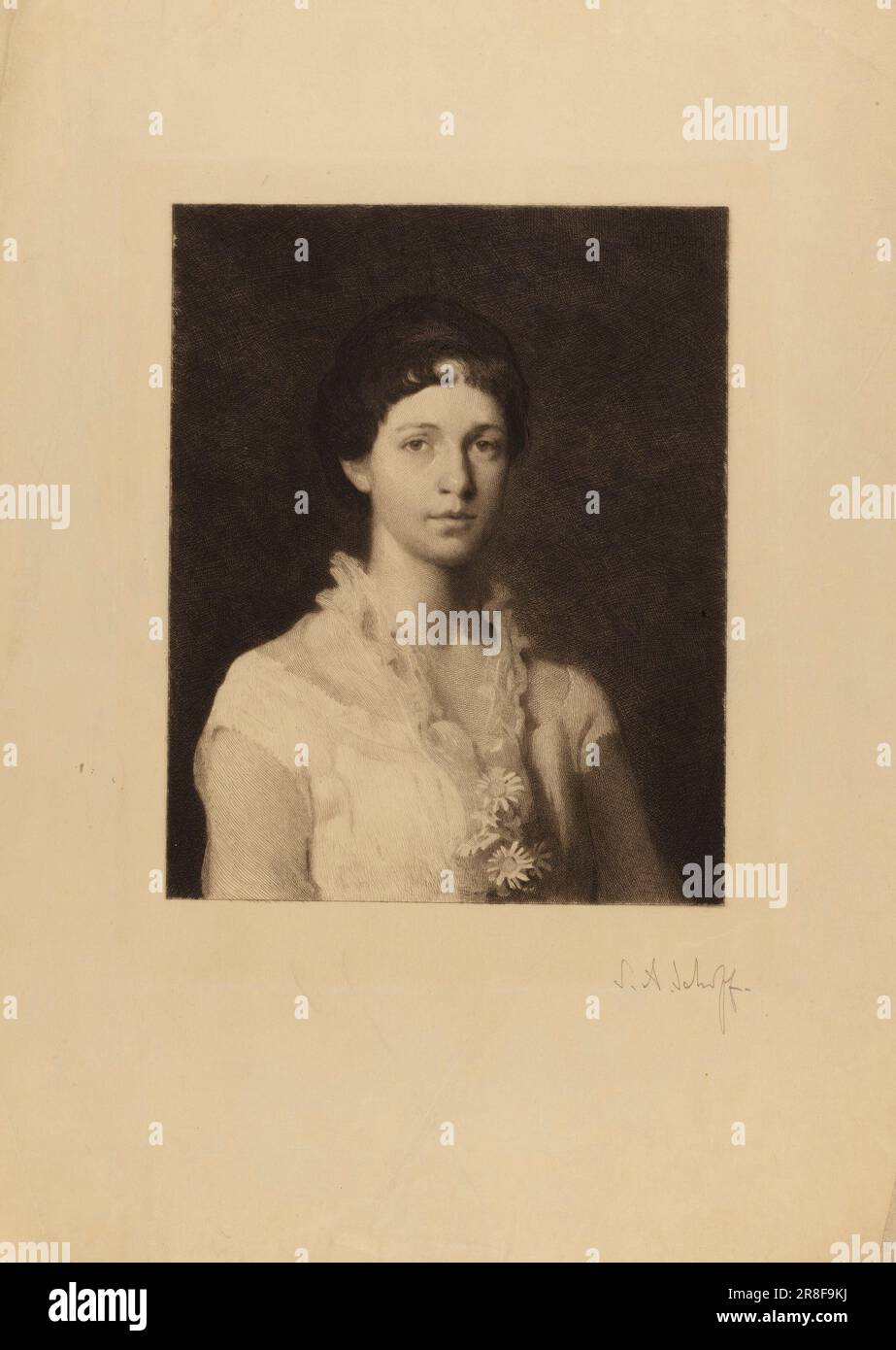 Unbenannt (Frau mit Gänseblümchen auf ihrem Kleid) n. d. von Stephen Alonzo Schoff, geboren in Danville, VT 1818-gestorben Norfolk, CT 1904 Stockfoto