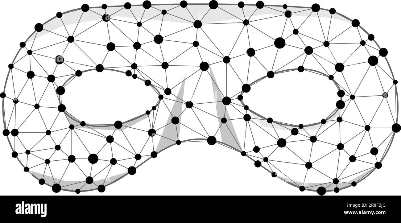 Maske Superheld oder Karneval Bandit Wireframe Vektorsymbol. Schwarze Maskenkostüm Augenmaske Silhouette versteckte Schurken Gesicht. Linie und Punkt Zukunft Stock Vektor