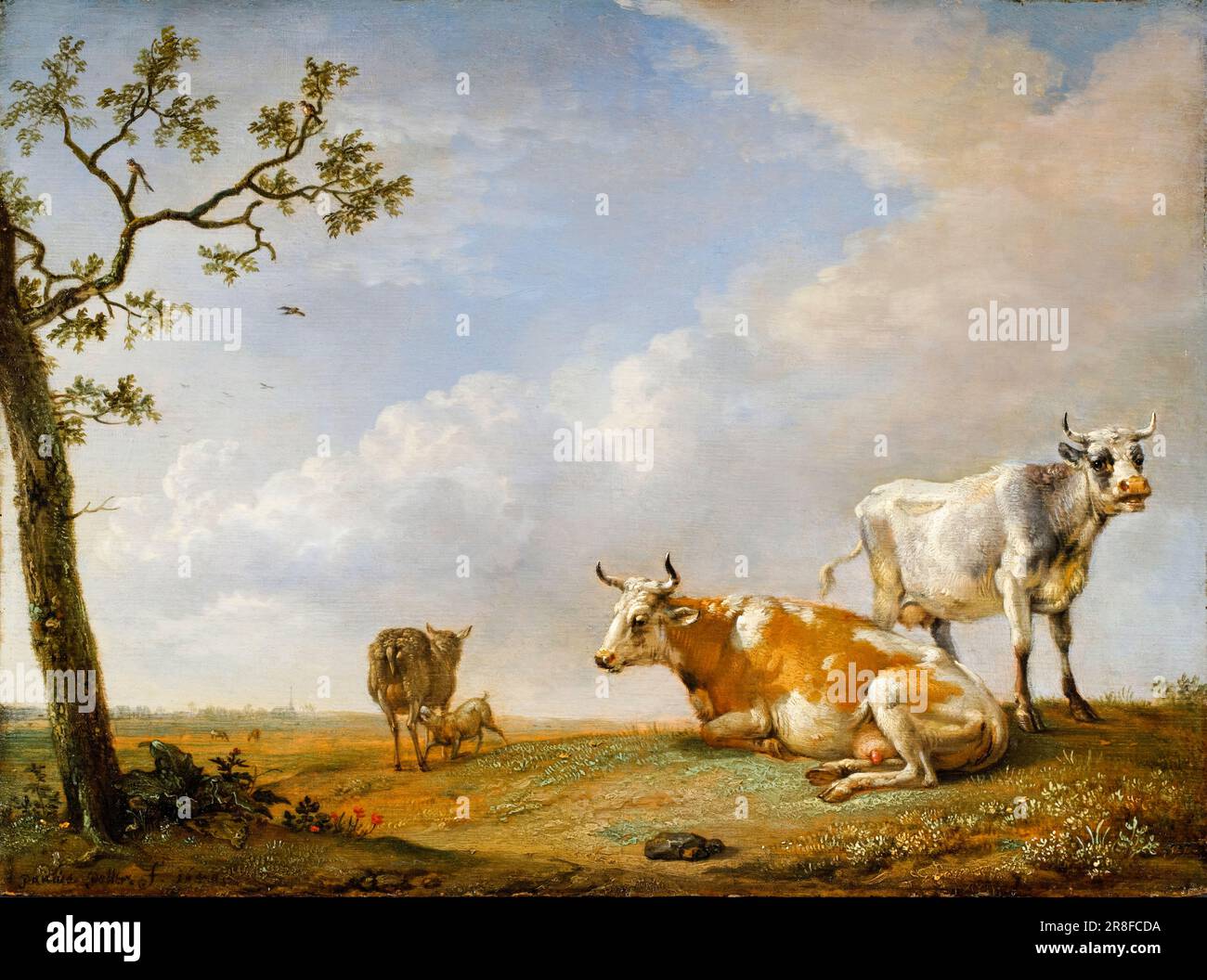 Paulus Potter, Tiere, die sich auf der Weide ruhen, mit Öl auf der Platte malen, 1649 Stockfoto