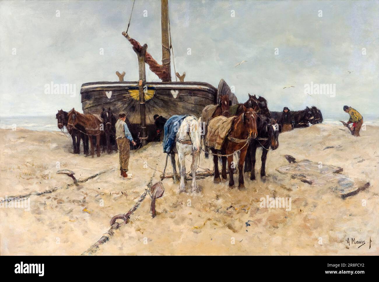 Anton Mauve Gemälde, Fischerboot am Strand, Öl auf Leinwand, 1882 Stockfoto