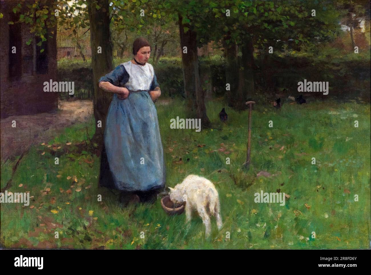 Anton Mauve, Frau aus Laren mit Lamm, malt in Öl auf Leinwand, 1885 Stockfoto