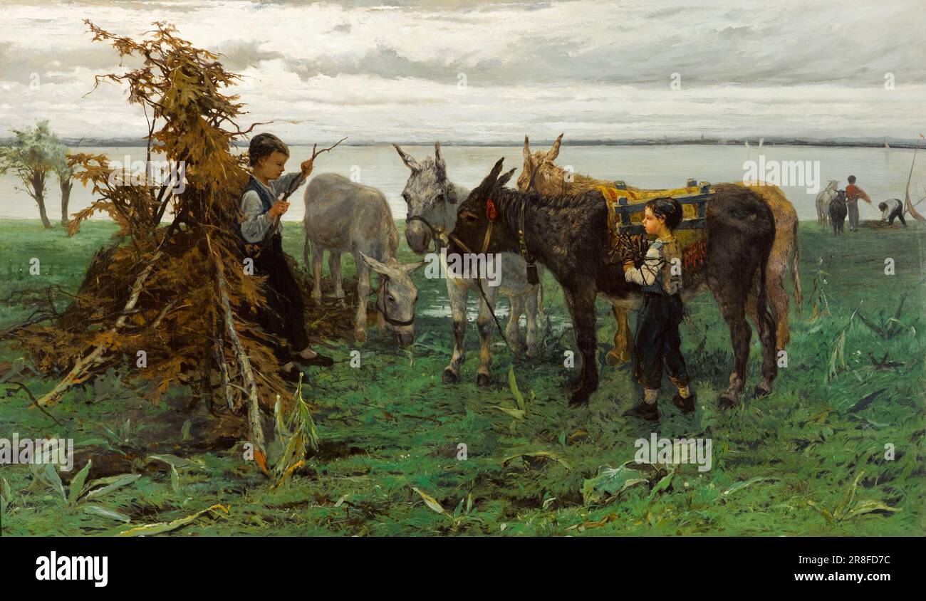 Willem Maris, Jungs, die Esel hüten, in Öl auf Leinwand malen, 1865 Stockfoto
