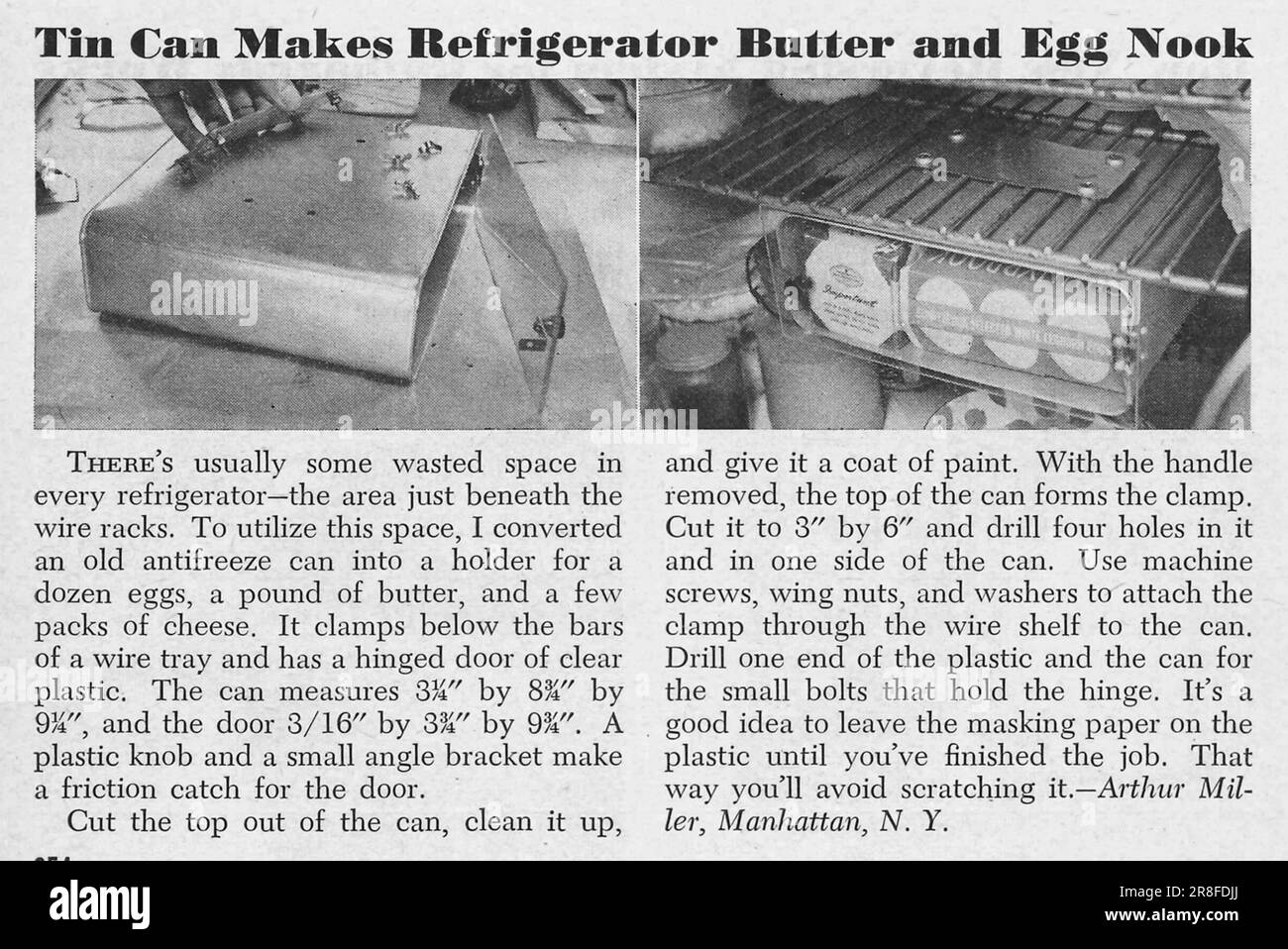 Erfindungsseite: Dose macht Kühlbutter und Eierecke. Popular Science Magazine, USA, Februar 1949 Stockfoto