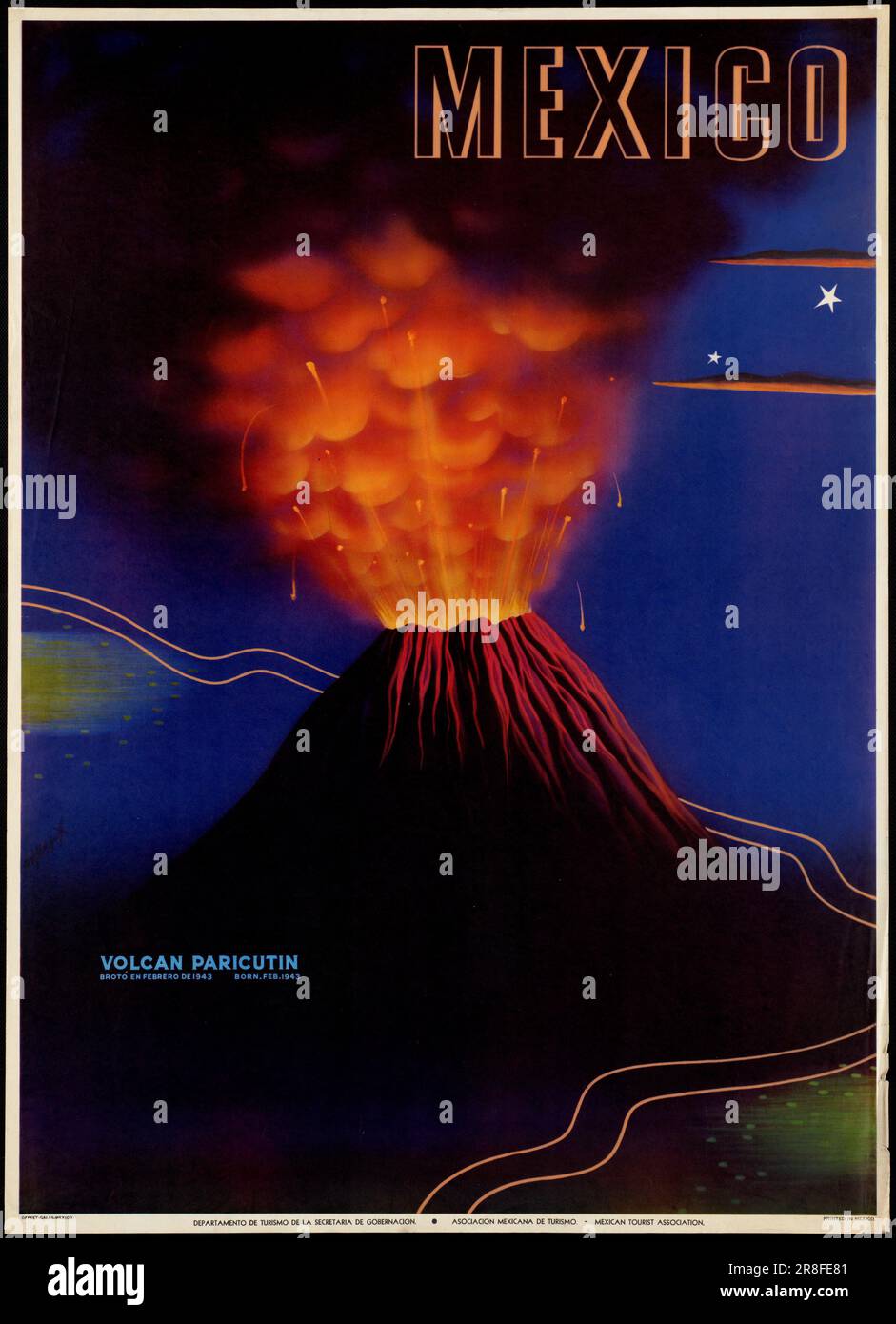 Vintage Travel Poster zur Förderung des Tourismus in Mexiko Volcan Paricutin Stockfoto