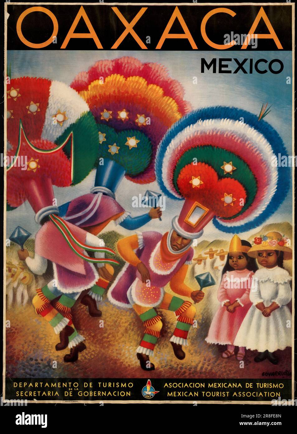 Vintage-Poster zur Förderung des Tourismus im Oaxaca Mexico Dance Stockfoto