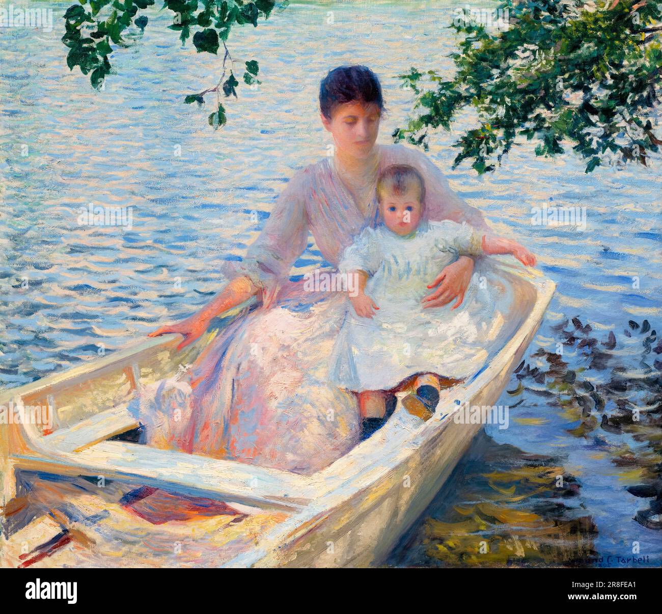 Edmund Charles Tarbell Gemälde, Mutter und Kind in einem Boot, Öl auf Leinwand, 1892 Stockfoto