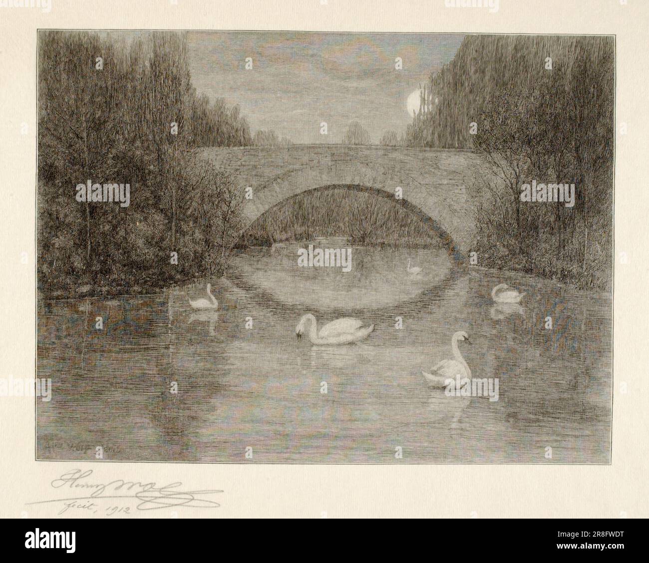 Abend, Schwanensee, Central Park, New York 1911 von Henry Wolf, geboren in Eckwersheim, Elsass 1852-gestorben New York City 1916 Stockfoto