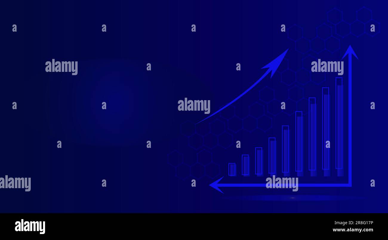 Futuristisches Blau, technologischer Hintergrund mit Pfeil, Diagramm. Big Data und Unternehmenswachstum, Zinsen, Währungsaktien und Investitionsökonomie. Stock Vektor