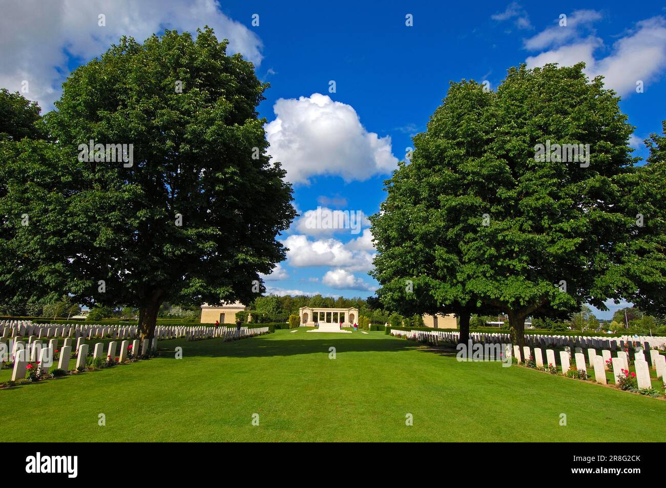 Kriegsgräber, Britischer Kriegsfriedhof, Ranville, Niedernormandie, Frankreich, Zweiter Weltkrieg, 2. Weltkrieg, Niedernormandie Stockfoto