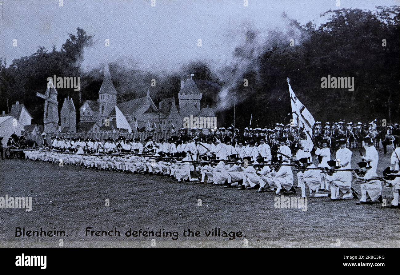 Aldershot Tattoo, Blenheim, Enactment, die Franzosen, die das Dorf verteidigen, Ein Foto eines Archivbildes aus dieser Zeit. Stockfoto