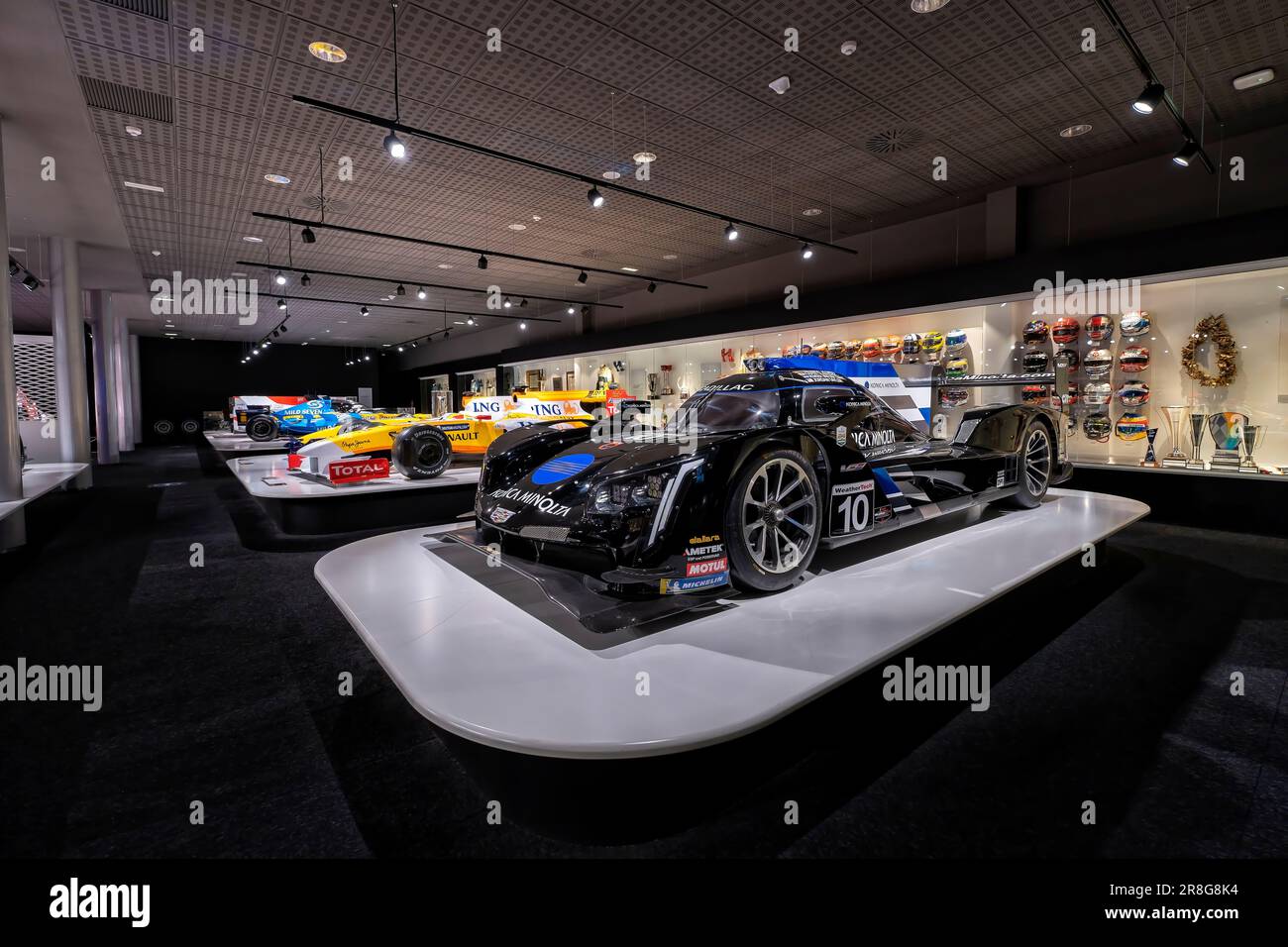 Konica Minolta Cadillac, mit dem Fernando Alonso 2019 die 24 Stunden Daytona gewann. Foto wurde am 16. Mai 2023 im Fernando Alonso Museum aufgenommen Stockfoto