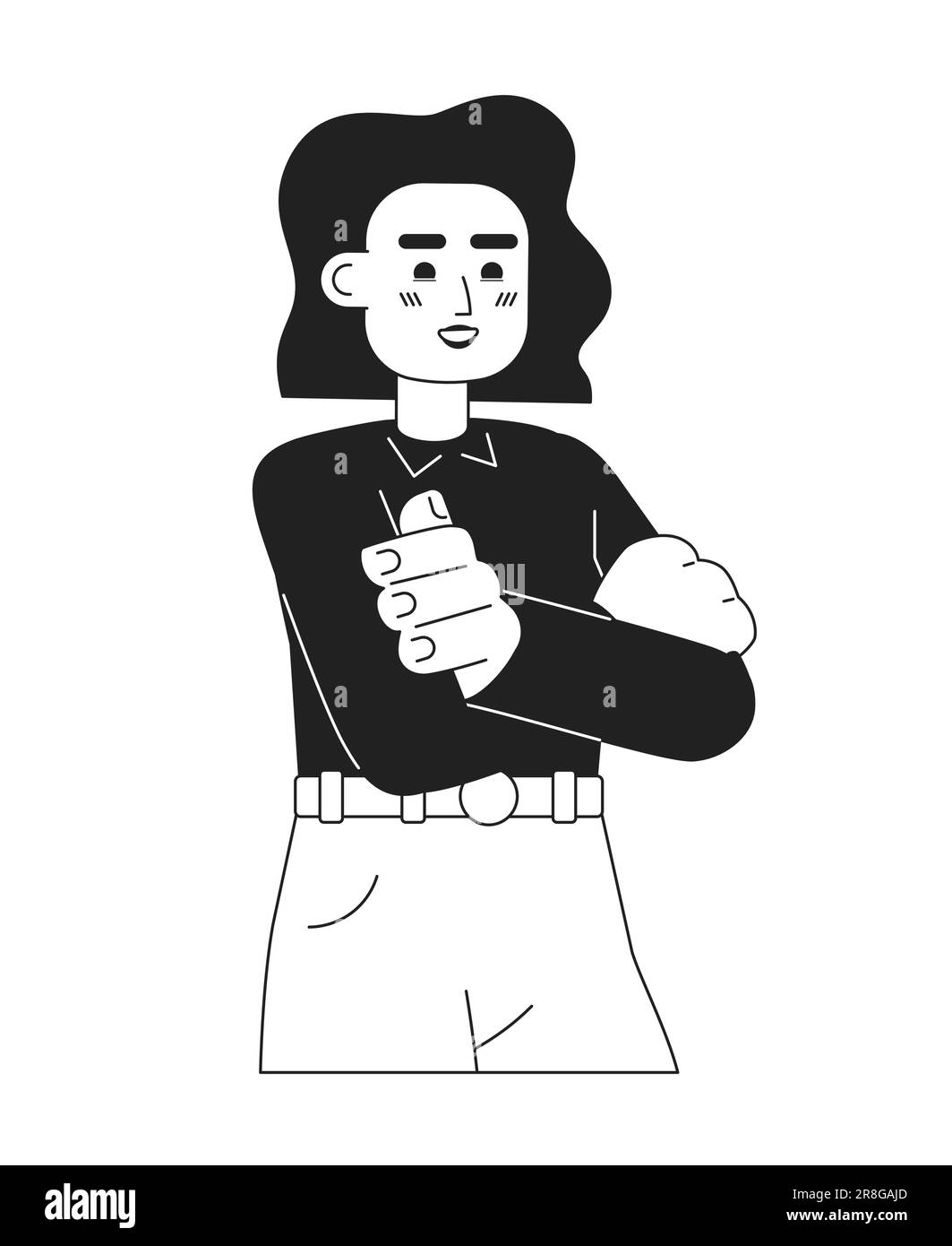 Latina-Unternehmerarme gekreuzt mit vertrauensvollem monochromatischem flachem Vektorzeichen Stock Vektor