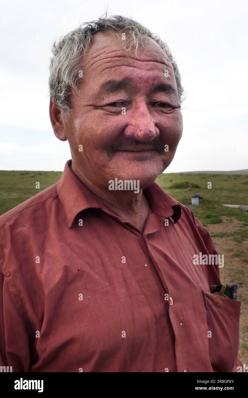 Alter Mann, Mongolische Nomaden, Mongolei Stockfoto