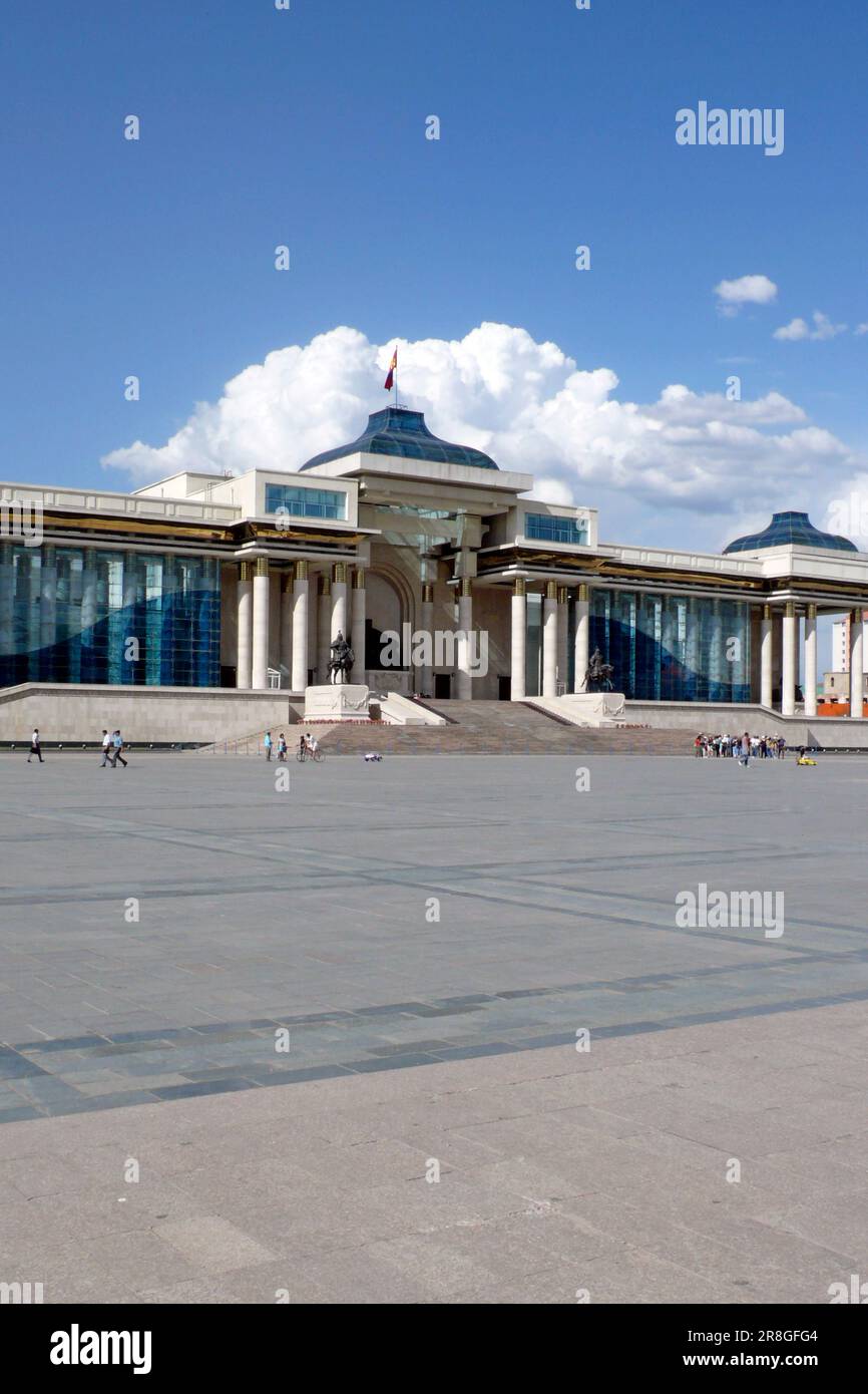 Parlamentsgebäude und Regierungsgebäude, Sukhbaatar-Platz, Ulaan Baatar, Mongolei Stockfoto