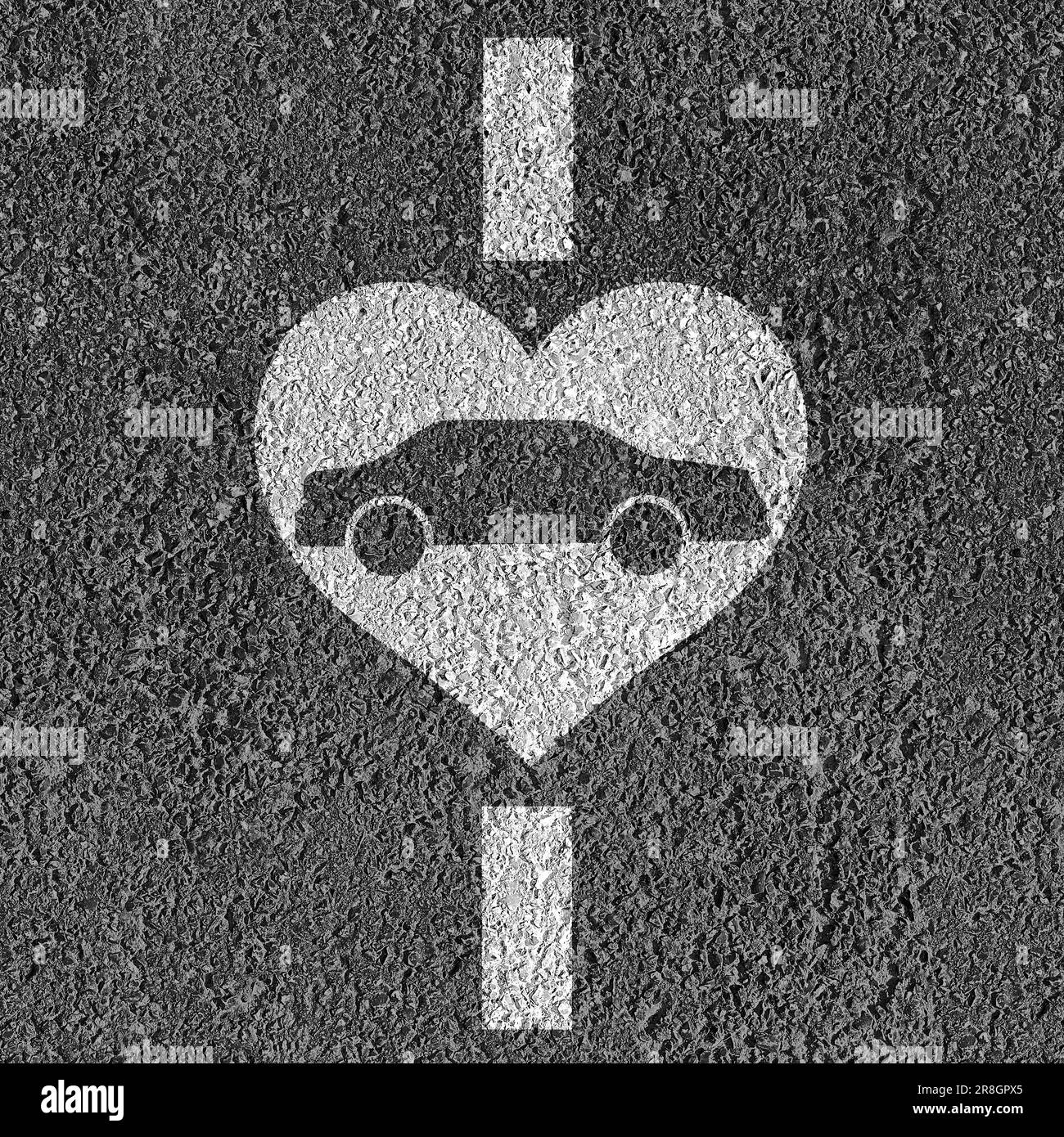 Ich liebe das Fahren und das Symbol der Automobilindustrie oder Fahrunterricht und Fahrschulsymbol als gemalte Verkehrsschilder als Transport oder Transport Stockfoto