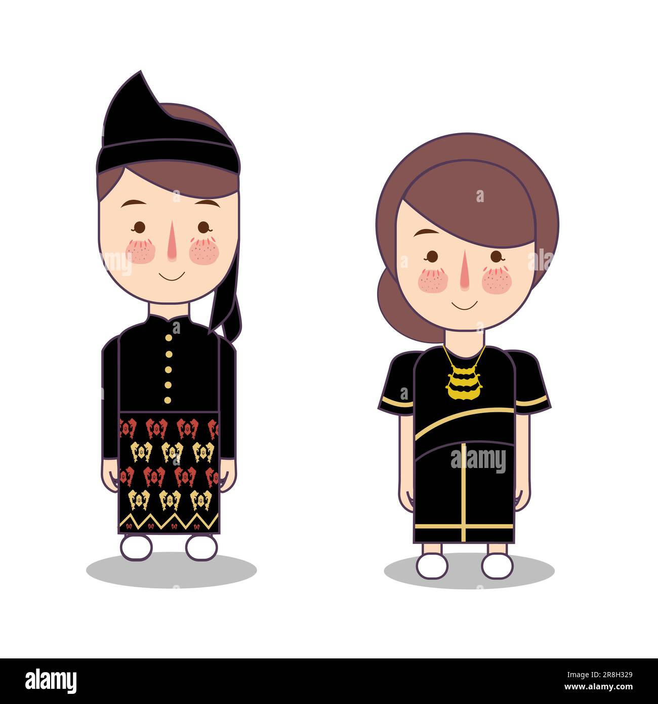 Traditionelle Kleidung einheimische westliche nusa-tenggara-Stämme aus indonesischen Jungen- und Mädchenpaaren Kostüm mit Bekleidung Nationalität Stock Vektor