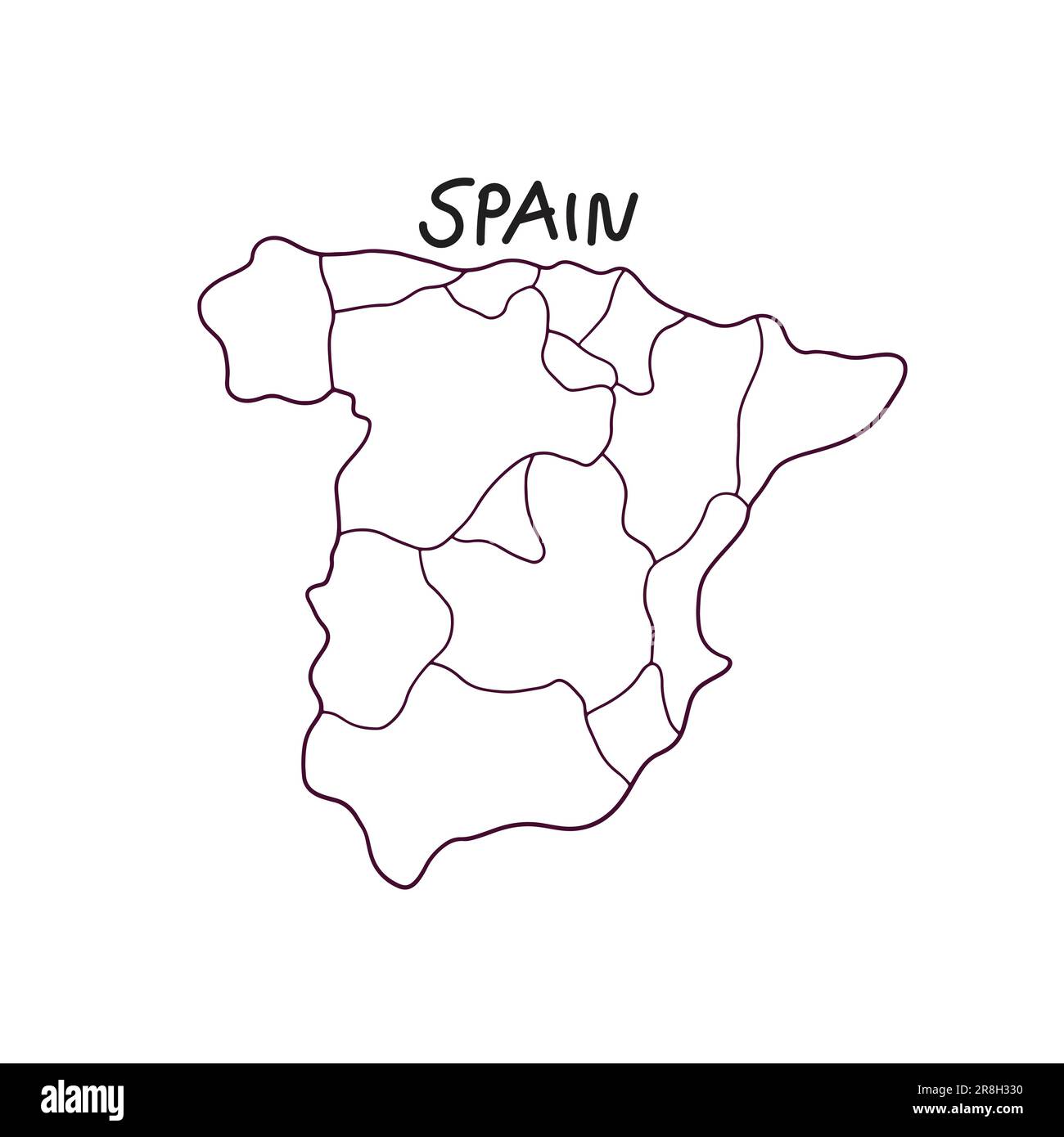 Handgezeichnete Landkarte Spaniens Stock Vektor