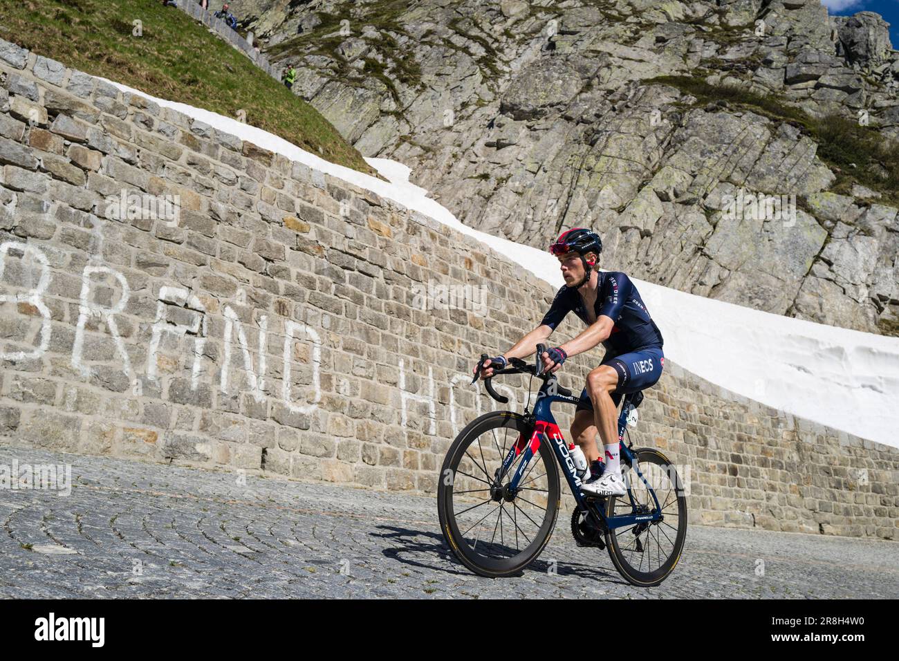 Die Schweiz. Tour de Suisse. Gotthard-Pass (Tremola). Rohan Dennis Stockfoto