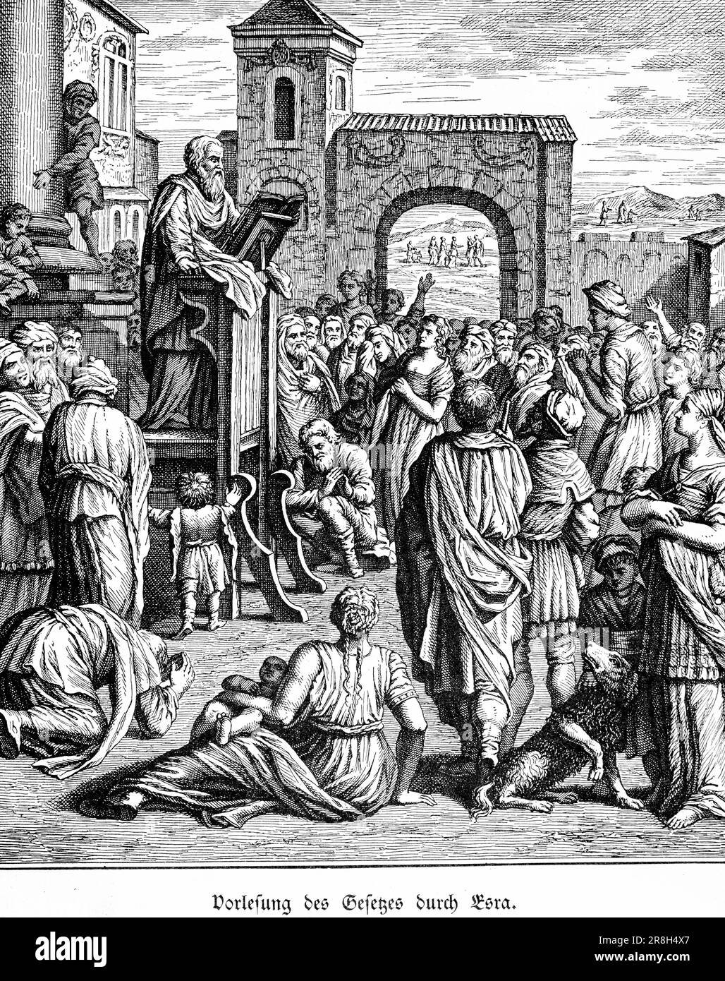 Vortrag über das Gesetz von Ezra, Altes Testament, Bibel, historische Illustration 1890 Stockfoto Vortrag über das Gesetz von Ezra, Altes Testament, Bibel, historische Illustration 1890 Stockfoto