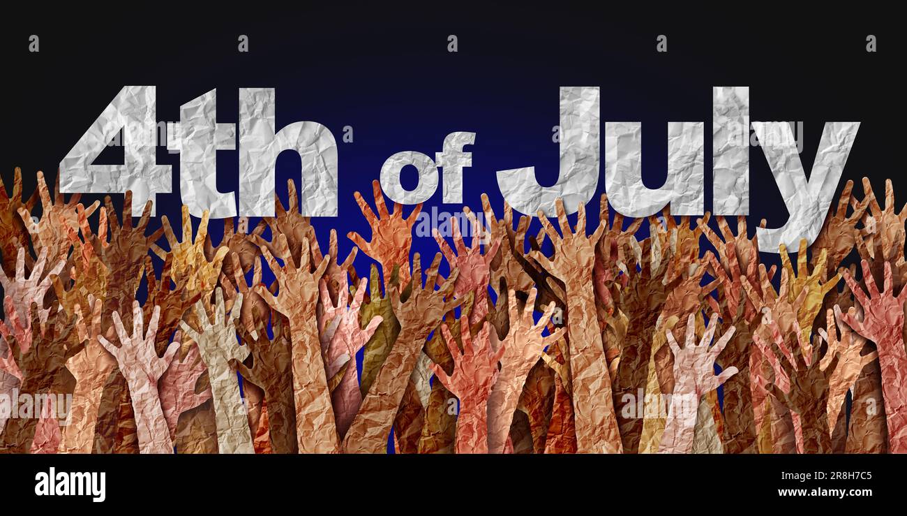 4. Juli und Unabhängigkeitstag in den Vereinigten Staaten, der verschiedene Menschen als multikulturelle Feier von Freiheit und Patriotismus zusammenbringt. Stockfoto