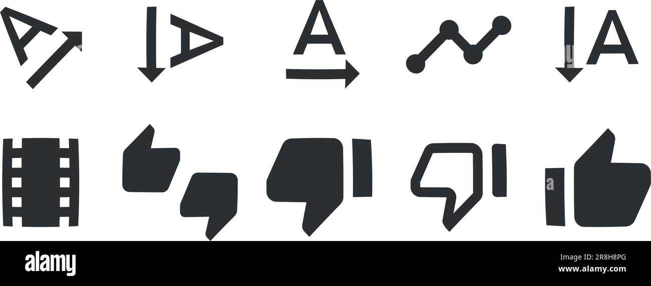 Satz von 10 Symbolaktionen. Collection mit Zeilensymbolen. Einfacher Satz. Linearer Symbolsatz. Dünn gefüllte Symbolpakete. Vektordarstellung Stock Vektor