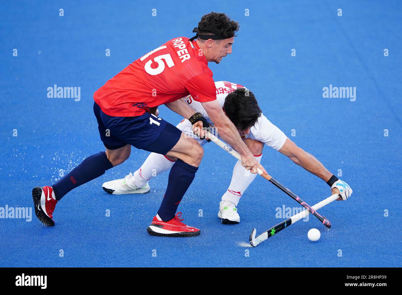 Großbritannien 15 und Spanien 8 während des FIH Hockey Pro League-Spiels in Lee Valley, London. Bilddatum: Mittwoch, 21. Juni 2023. Stockfoto