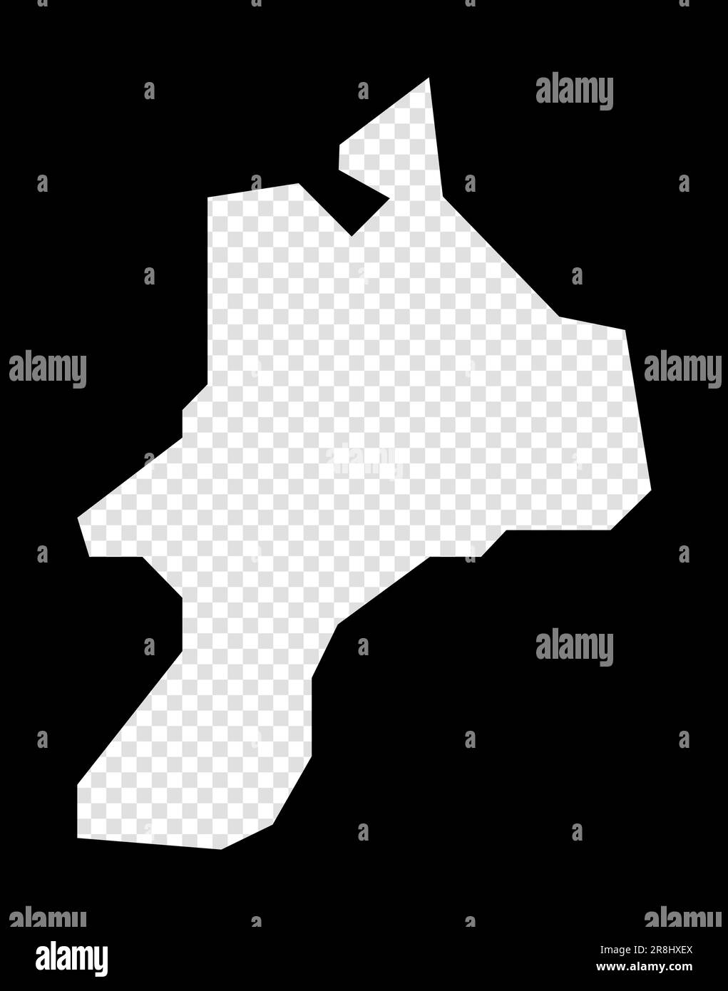 Schablonenplan des Mayreau. Einfache und minimal transparente Karte von Mayreau. Schwarzes Rechteck mit Schnittform der Insel. Abbildung des Strahlungsvektors. Stock Vektor