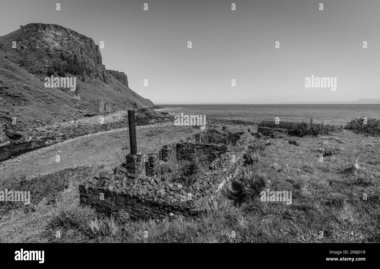 Verlassener Lachsfischerhafen auf der Isle of Skye. Stockfoto