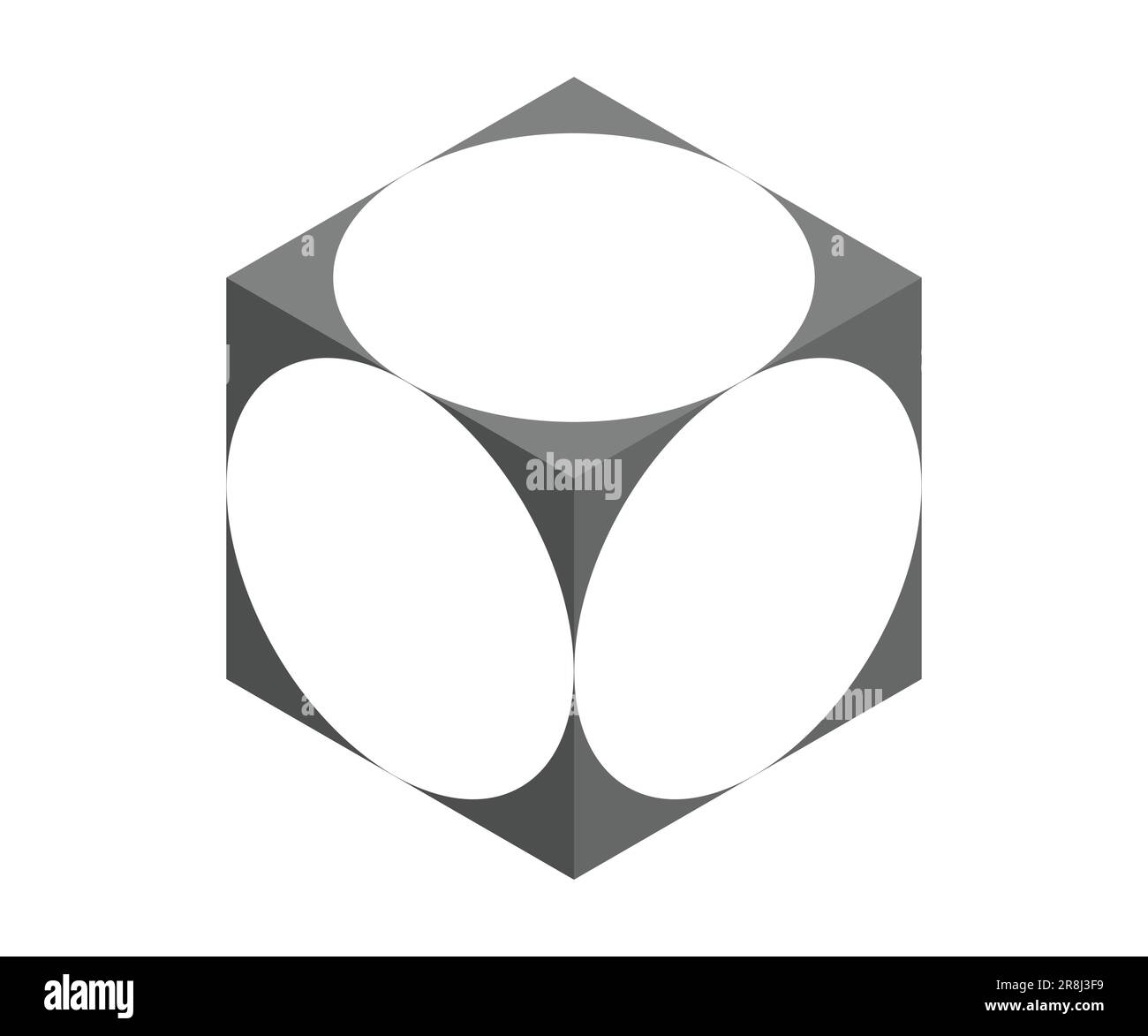 Isometrische Zeichnung eines Würfels mit eingeschriebenen Kreisen Stock Vektor