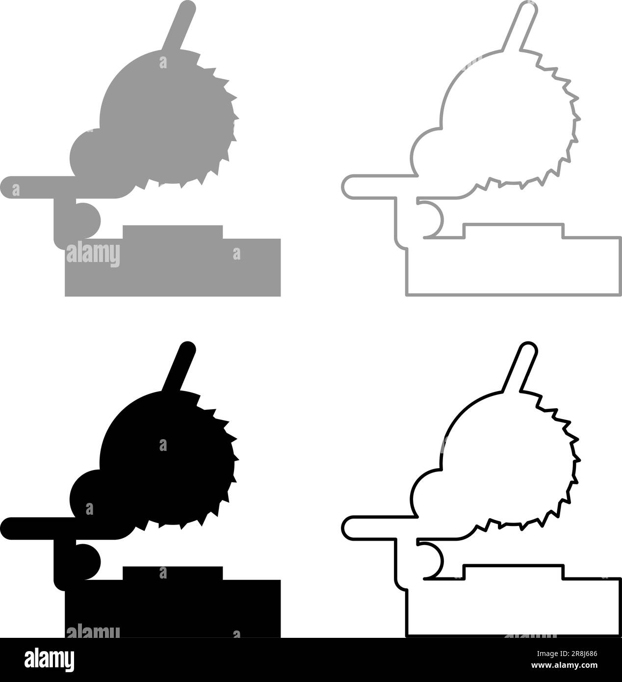 Gehrungssäge Tischstahl abgeschnittene Maschine Zimmereiwerkstatt Konzept-Set Symbol grau schwarz Vektor-Illustration Bild Einfache, durchgehende Füllung Umriss Stock Vektor