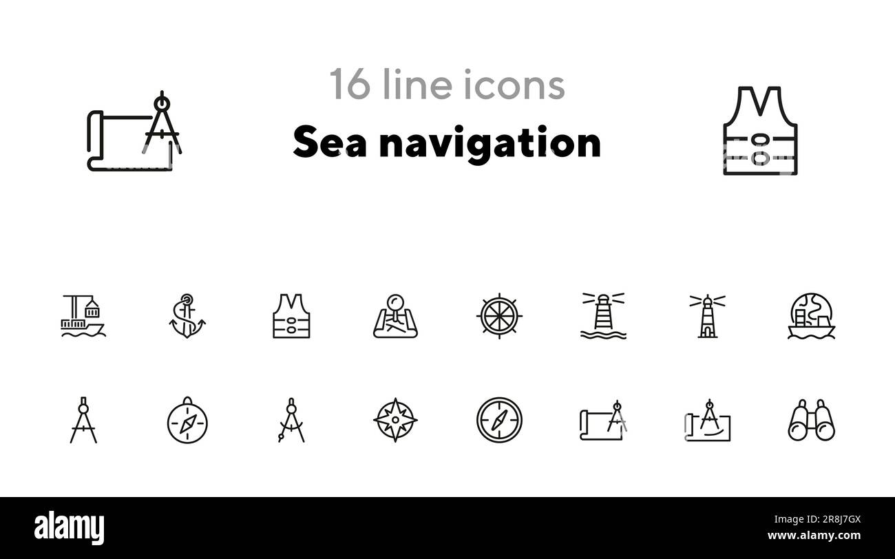 Symbolgruppe für Navigationslinien auf See Stock Vektor