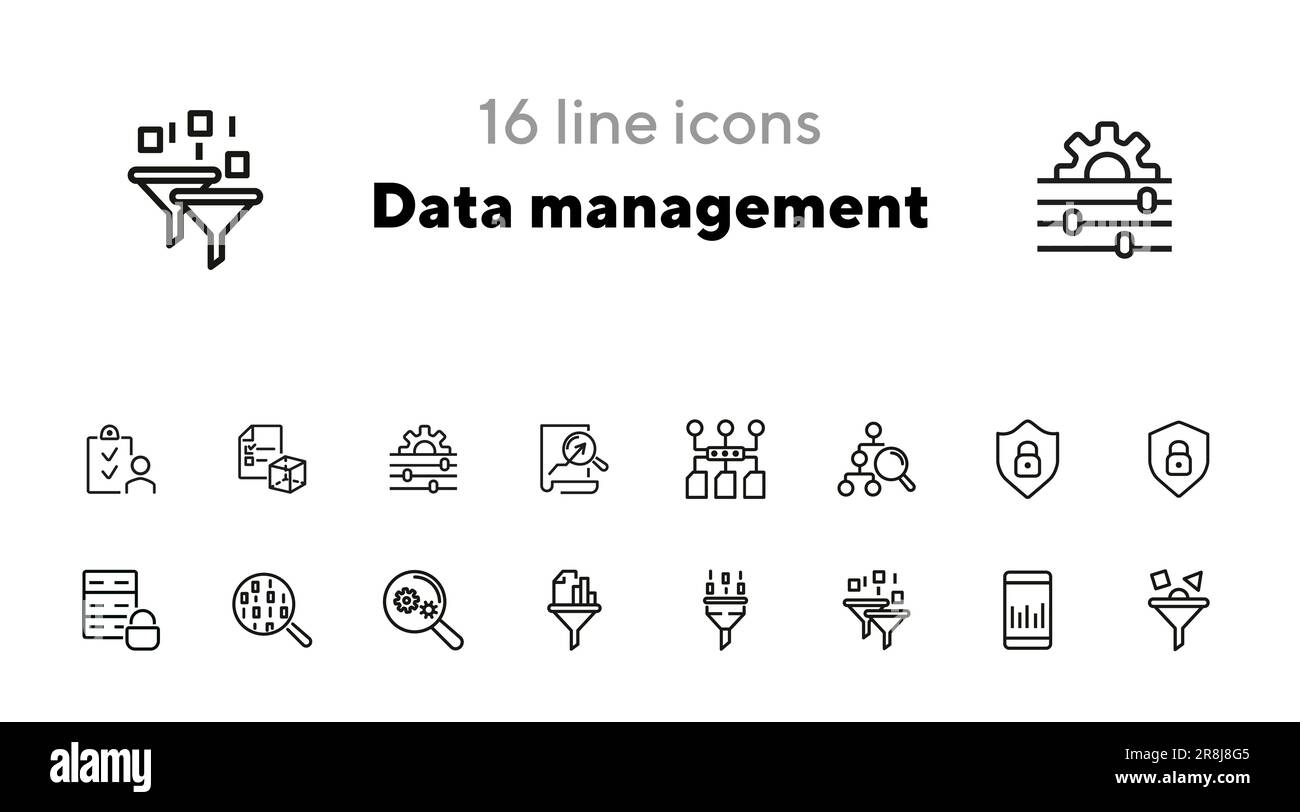 Symbolsatz für Datenverwaltungslinie Stock Vektor