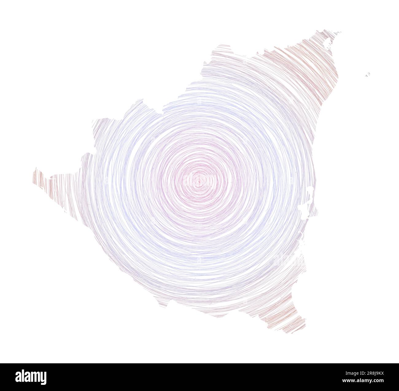 Nicaragua Karte gefüllt mit konzentrischen Kreisen. Skizzieren Sie Kreise in Form des Landes. Vektorabbildung. Stock Vektor