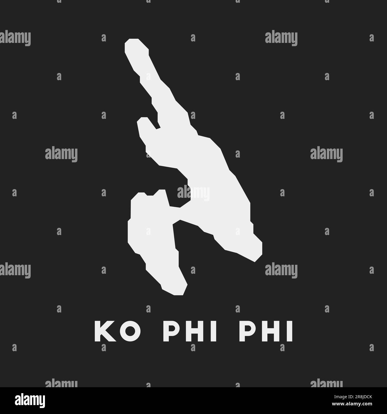 Ko Phi Symbol. Karte auf dunklem Hintergrund. Stilvolle Inselkarte mit Namen. Vektordarstellung. Stock Vektor