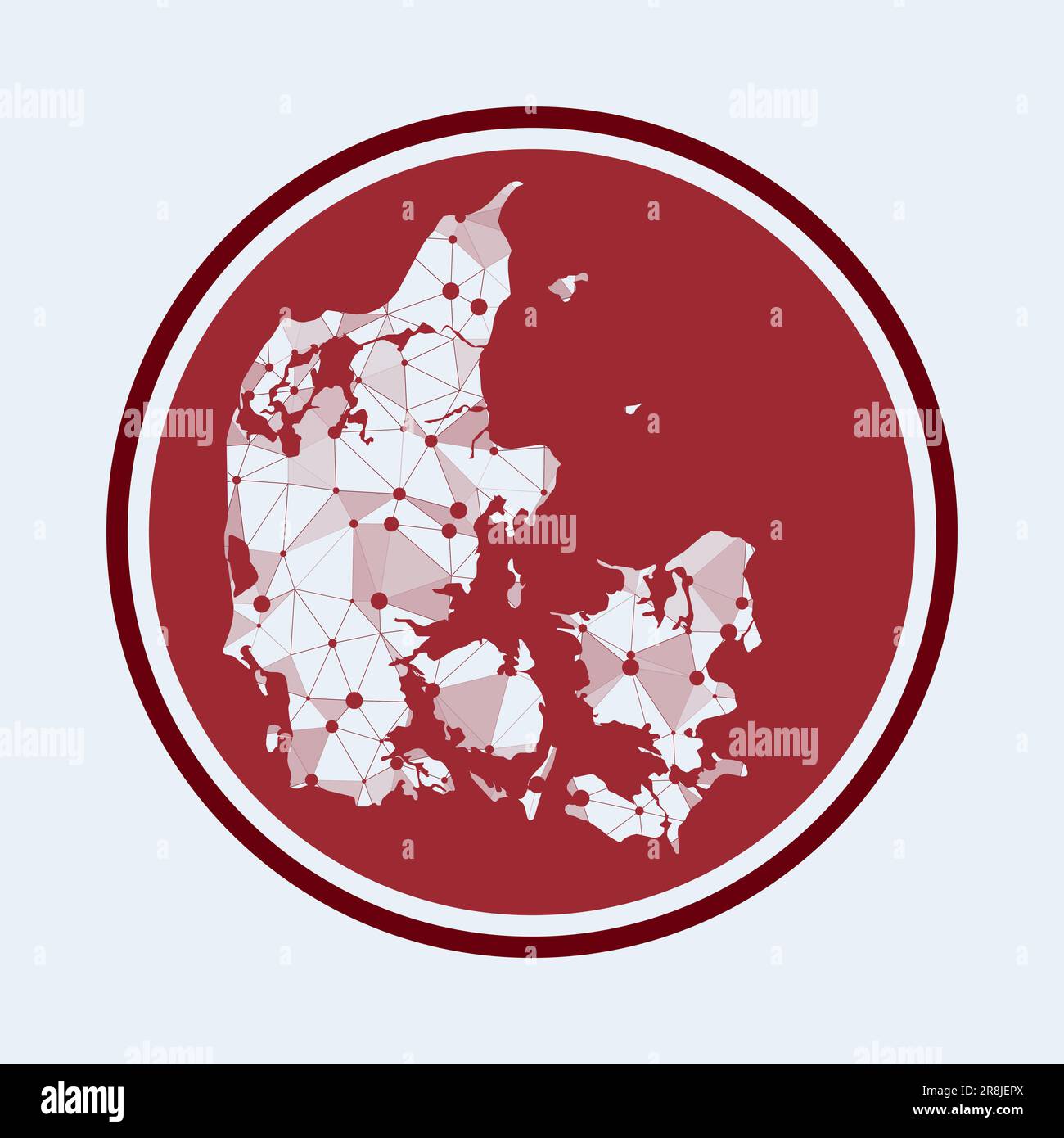 Symbol für Dänemark. Trendiges Tech-Logo des Landes. Rundes Design mit geometrischem Mesh. Technologie, Internet, Netzwerk, Telekommunikationskonzept. Vektor-Illustration Stock Vektor