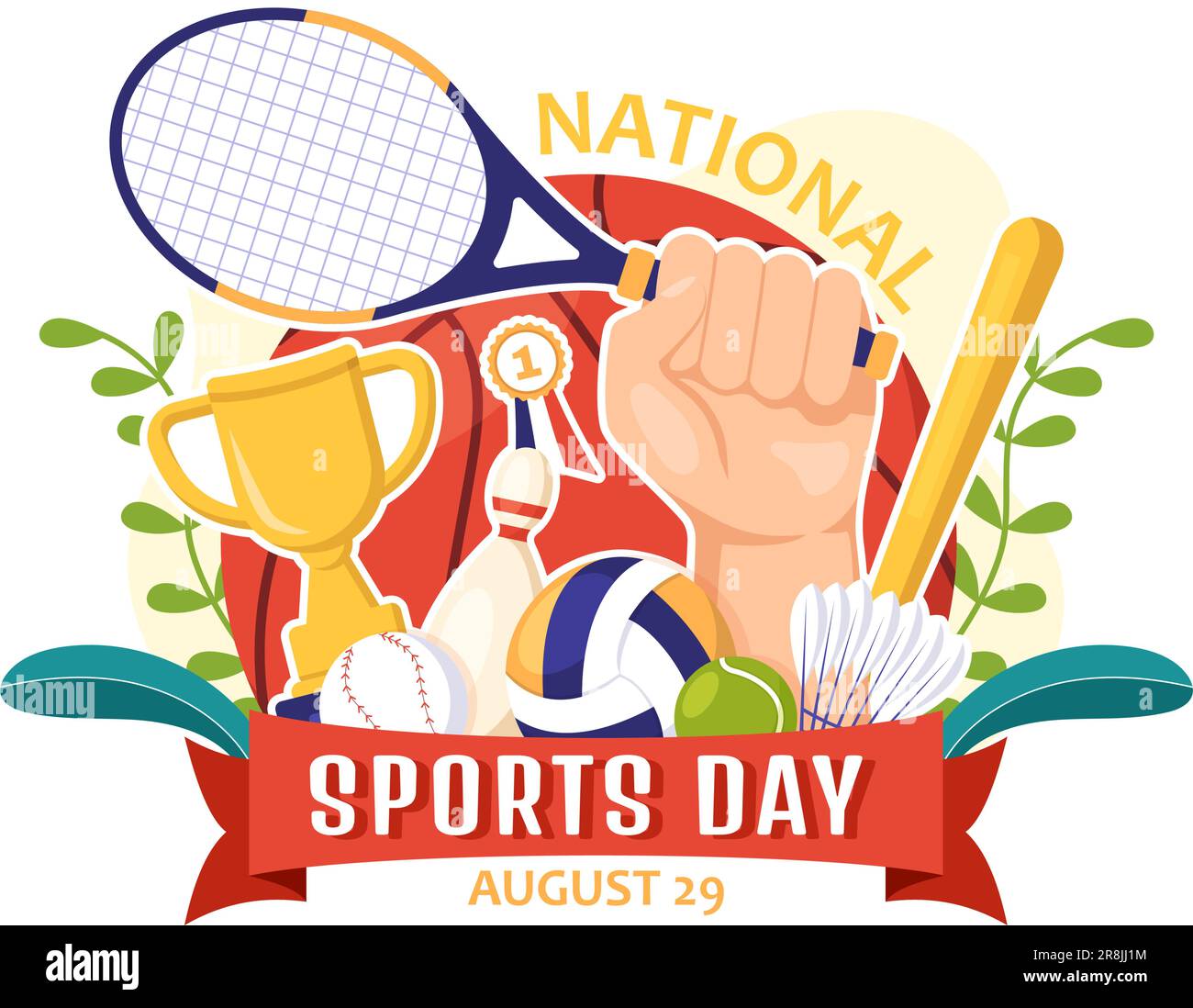 National Sports Day Vector Illustration mit Sportsperson aus verschiedenen Sportarten in Flat Cartoon handgezeichnete Landing Page Background Templates Stock Vektor