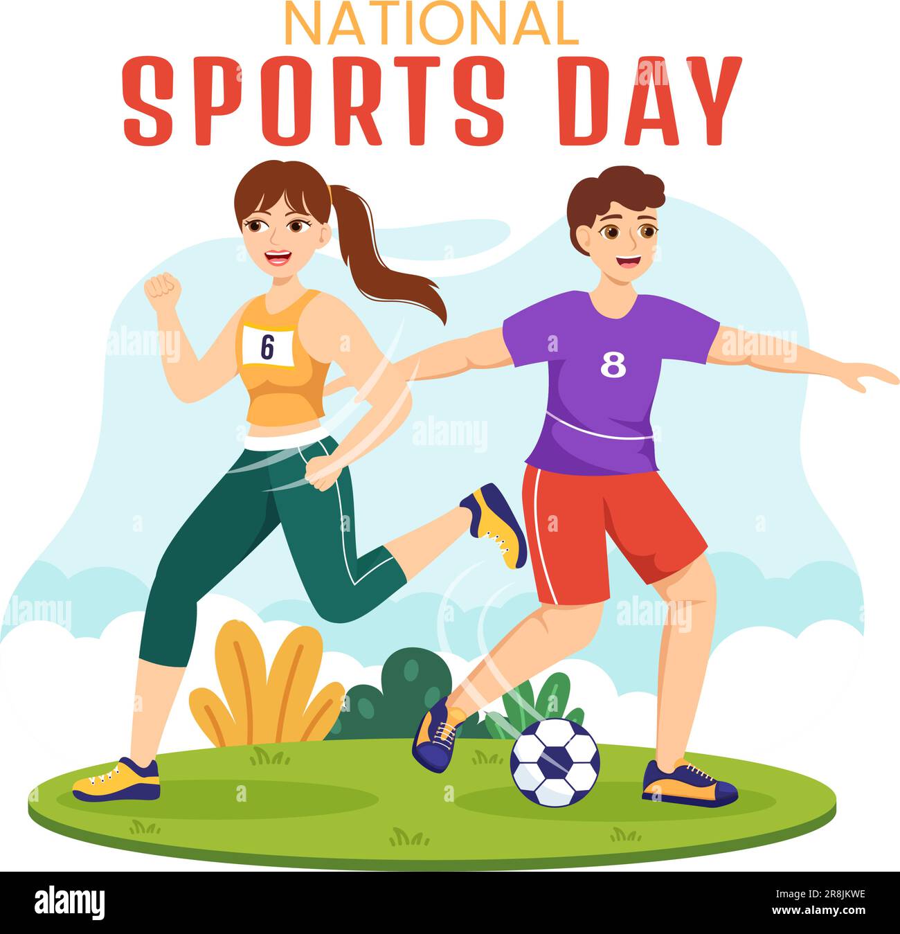 National Sports Day Vector Illustration mit Sportsperson aus verschiedenen Sportarten in Flat Cartoon handgezeichnete Landing Page Background Templates Stock Vektor