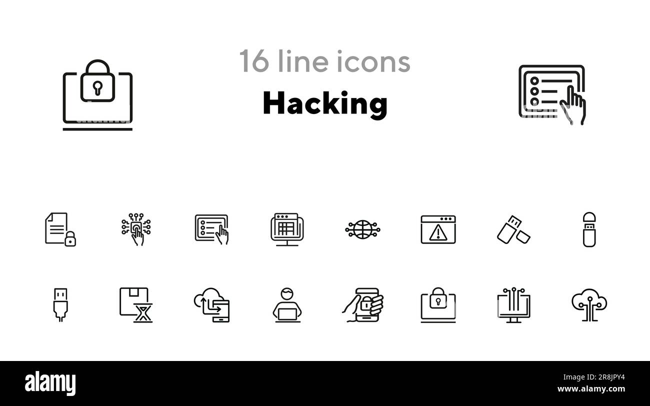 Symbolgruppe für Hacking-Zeilen Stock Vektor