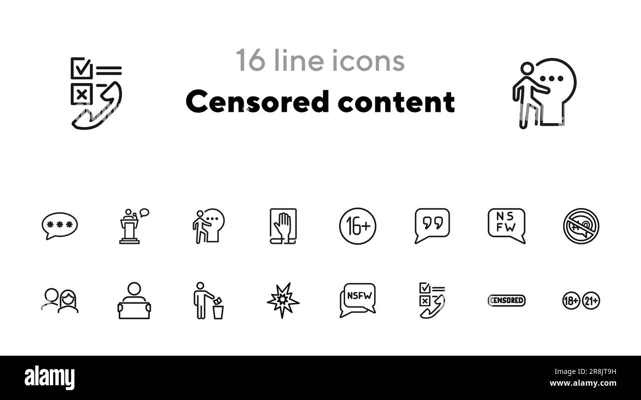 Symbolgruppe für zensierte Inhaltszeilen Stock Vektor