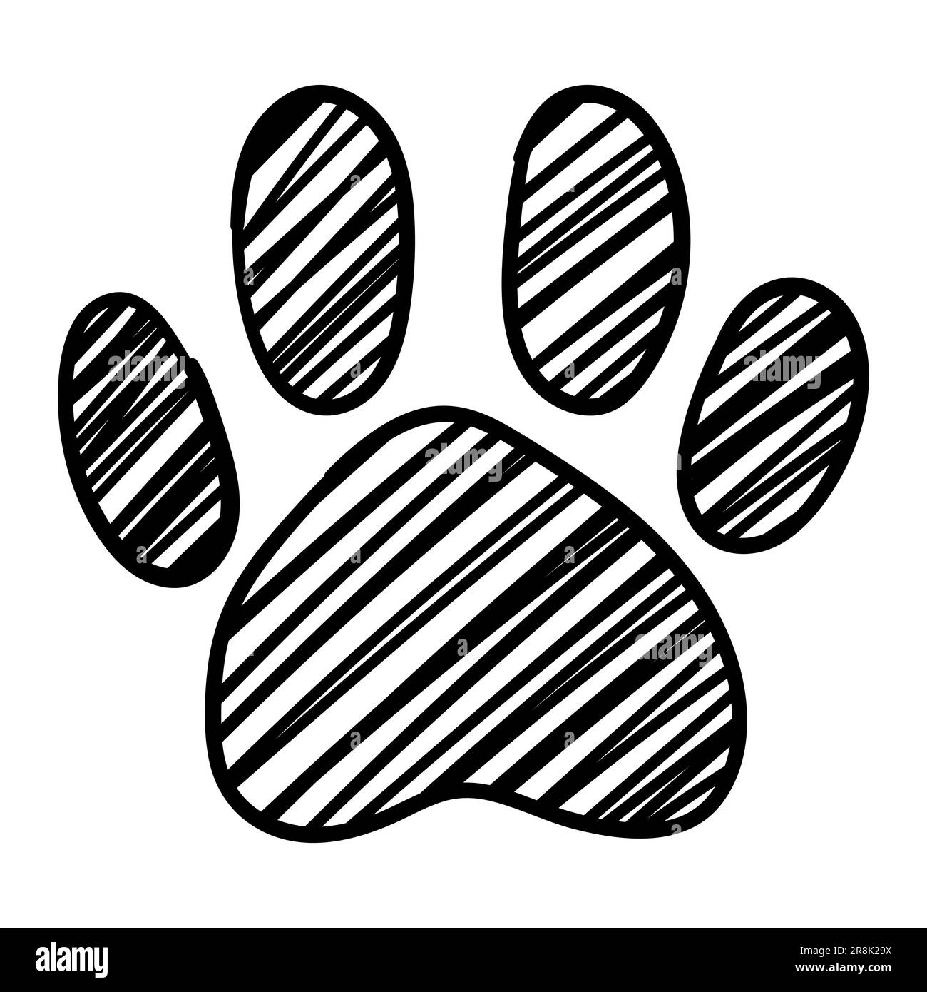 Schwarz-weißer schwarzer und weißer Hund Katze Tierpfote isolierter handgezeichneter Tintenskizzenvektor. Stock Vektor