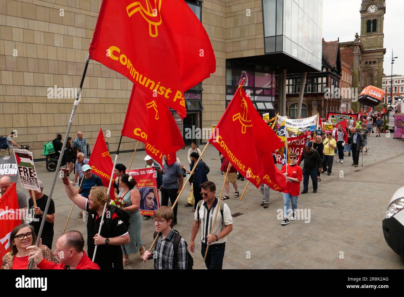 Silk Mill Lockout Gedenkmarsch auf den Straßen von Derby im Juni 2023 Stockfoto