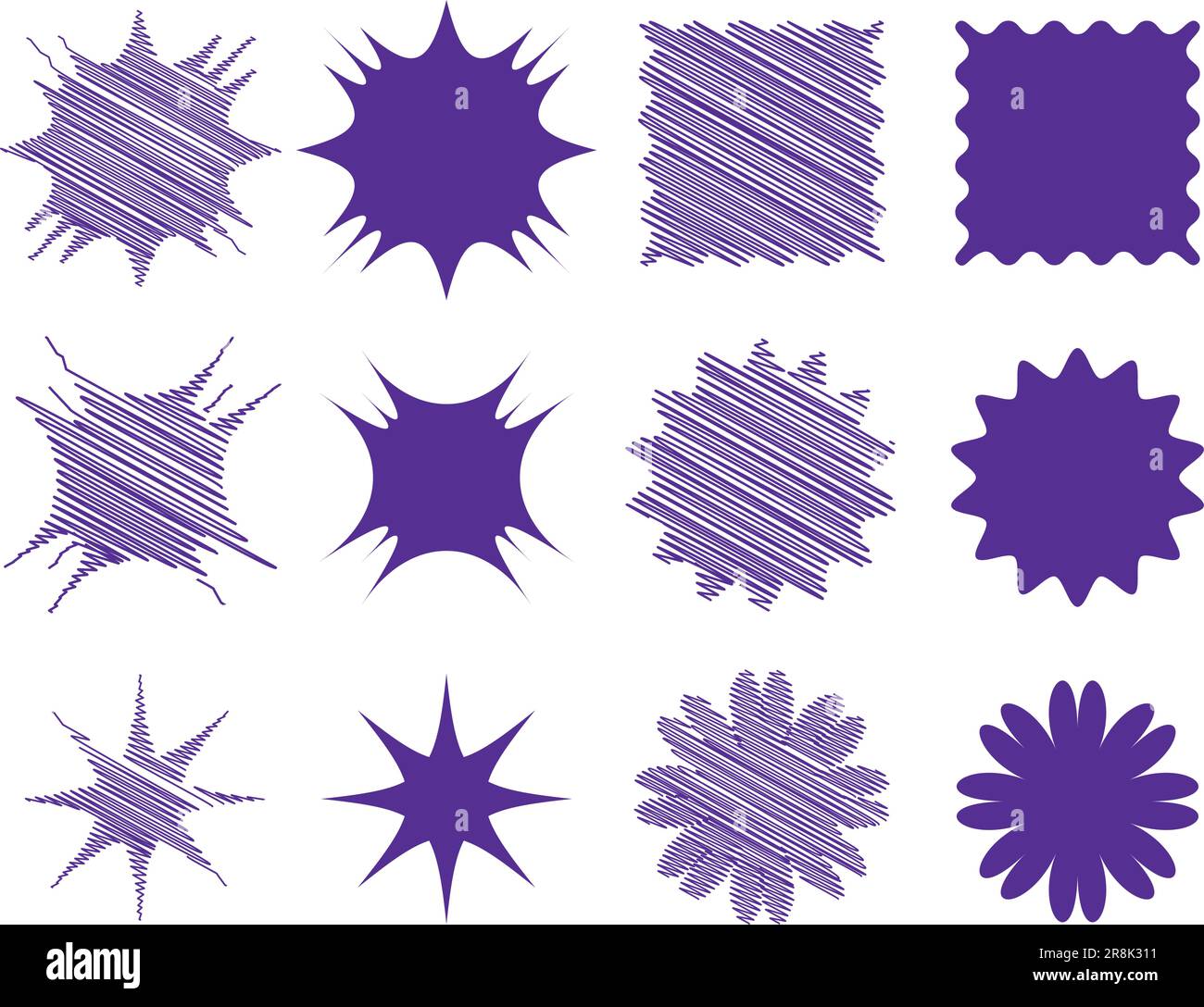 Sternenbanner, verschiedene geometrische Formen. Set mit Aufklebern, Emblemen verschiedener Formen zum Verkauf, Preisschild. Symbole in Skizzen- und Schraffurstil. Vektor i Stock Vektor